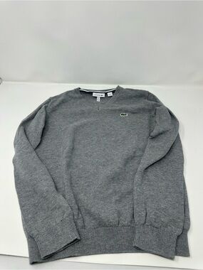 Lacoste Kids  Gray Crewneck Cotton Sweater with Green Croc Logo size 10